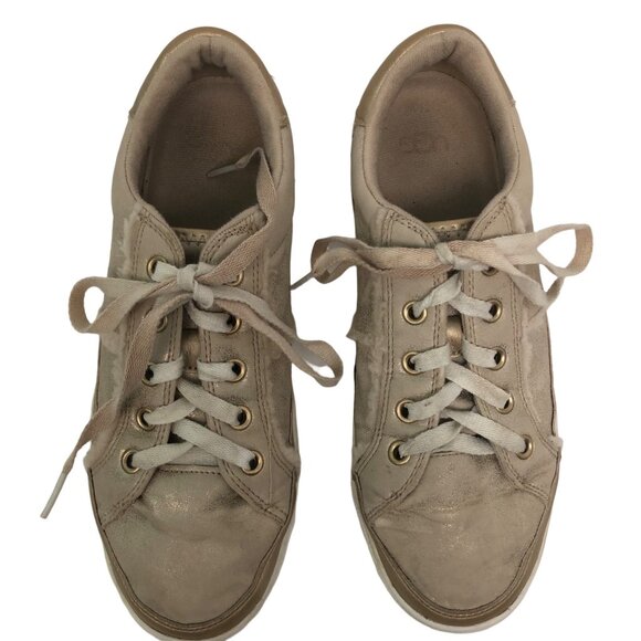 UGG Womens 6 KiDS 5 37 Girls Alanna Low Top Gold Metallic Sneakers Trainers - Picture 2 of 11